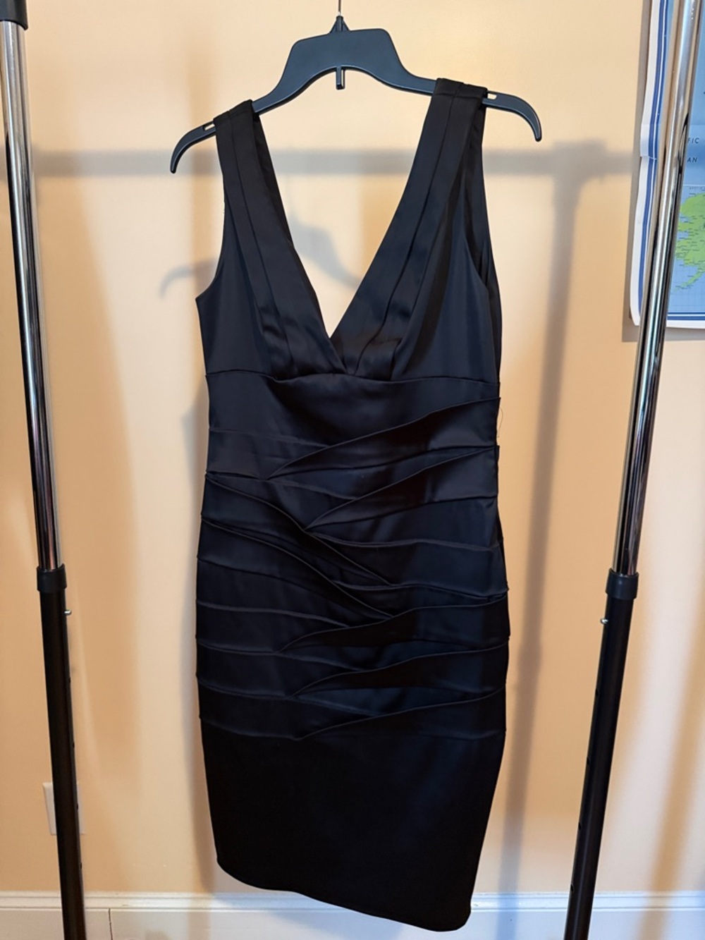 Taylor One-Shoulder Black Satin Ruched Sheath Dress